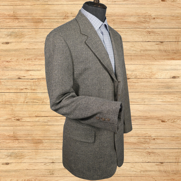 Vintage Brooks Brothers Men's 44R Herringbone Wool Blazer Vintage Sport Jacket - Picture 2 of 8